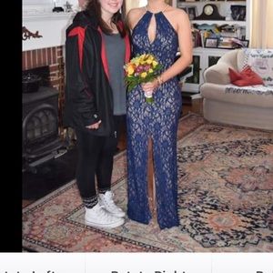 Blue lace prom dress